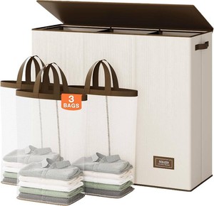 SOLEDI Large Laundry hamper 3 Section with Lid, 180L Laundry Basket