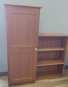 CUTE LITTLE HUTCHCABINET AND WOODEN SHELF