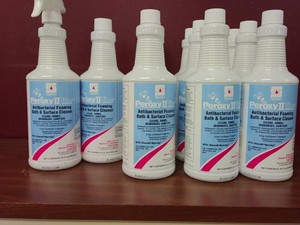 10 BOTTLES OF PEROXY 2 CLEANER ANTIBACTERIAL FOAMING BATHROOM CLEANER