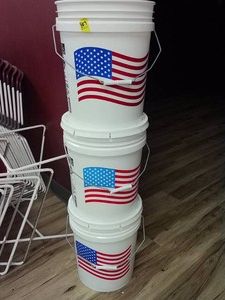 3 NICE BUCKETS WITH LIDS AND FIRST AIDE SUPPLIES AND MORE