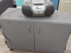 ROLLING 2 DOOR CABINET WITH RCA RADIO