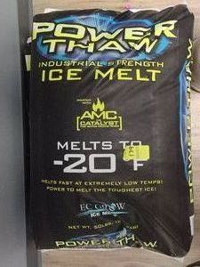 2 BAGS OF POWER THAW ICE MELT AND 14 CONTAINER OF SNOW REMOVER LIQUID