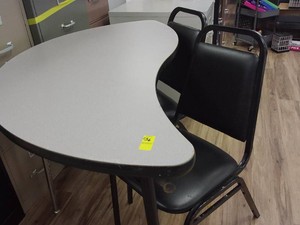 WAVE SHAPED TABLEDESK AND 2 BLACK CHAIRS