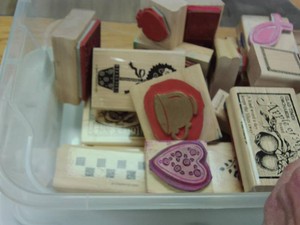 4 BINS OF WOODEN STAMPS