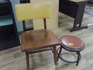 RETRO WOODEN CHAIR AND TINY STOOL