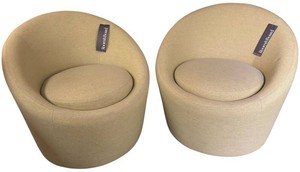 ULR - Two Room & Board Upholstered Crest Swivel Accent Chairs