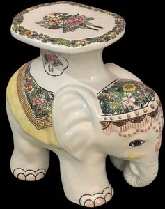 DR - Vintage Chinoiserie Elephant Ceramic Plant Stand