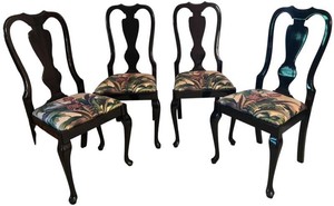 FR - Set of Four Vintage Italian Black Lacquer Dining Chairs