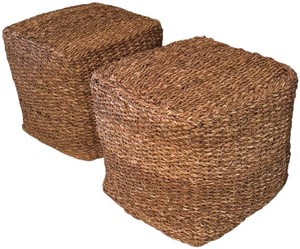 FR - Two Seagrass Square Poufs