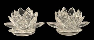 FR - Two Shannon Crystal Lotus Candle Holders by Godinger