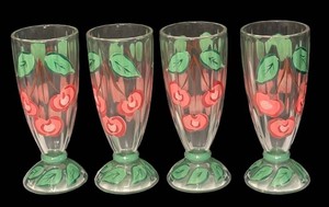 FR - Four Vintage Cherry Motif Footed Glasses