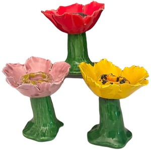 FR - . Vintage Italian Ceramic Horchow Flower Candlestick Holders - Set of 3