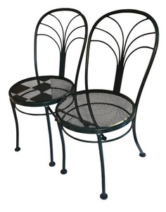 SR - Two Metal Mesh Bistro Chairs with Arched Backs