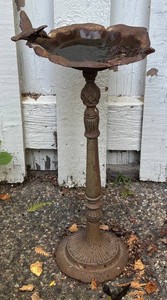 BY - Metal Birdbath with Sculptural Bird Figure