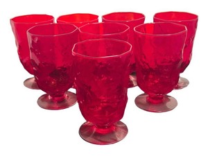 LR - Vintage Morgantown Glass Guild Red Crinkle Stemware