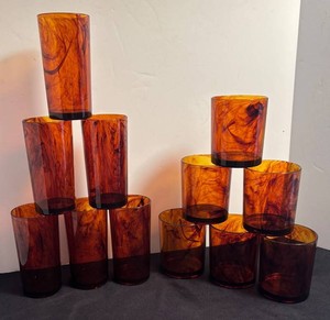 LR - 12 Vintage HJ Stotter Amber Swirl Acrylic Tumblers