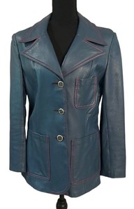 FC1 - Vintage 1970s Park Leather Blue Leather Blazer Coat - Walboms Boutique Era