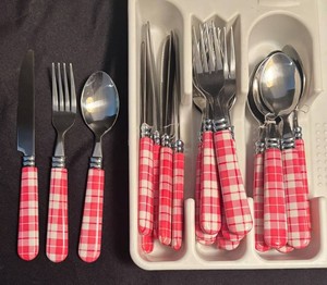 LR - Red and White Handled 23 Piece Flatware Set