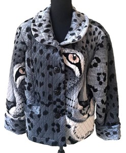 UC1 - Vintage 80s Amber Dawn Quilted Snow Leopard Big Cat Face Statement Jacket, Size L