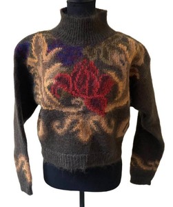 UC1 - Vintage Linda Allard for Ellen Tracy Mohair Blend Turtleneck Sweater Size M Olive Floral