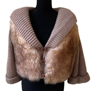 UC1 - Vintage Furline Polar Port Faux Fur & Ribbed Knit Winter Cardigan Jacket -Size L