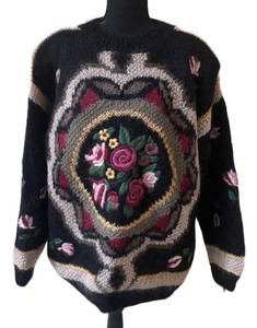 UC1 - Vintage SIBA Hand-Knitted Mohair-Blend Floral Medallion Sweater- Size L