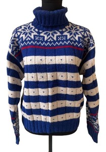 UC1 - Ralph Lauren Blue Fair Isle Nordic Wool Turtleneck Sweater Size M