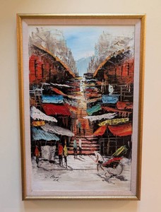 DR - Framed Painting - W. Lam Urban Market Scene