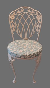 Metal Side Chair - White Floral Openwork Upholstered Seat
