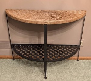 ML - Wicker Console Table - Demilune Metal Entryway Table