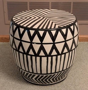 DR - Ceramic Garden Stool - Navy & White Geometric