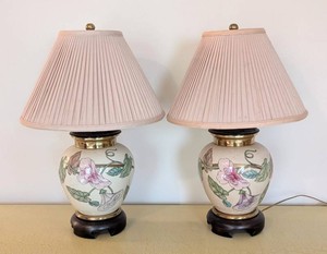 UB - Table Lamps - Pair of Frederick Cooper Floral Ceramic 22in