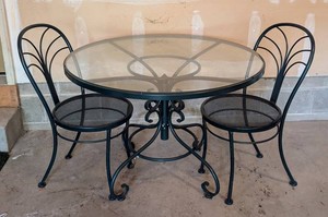 G - Patio Dining Set - Green Glass-Top Metal Table & 2 Chairs
