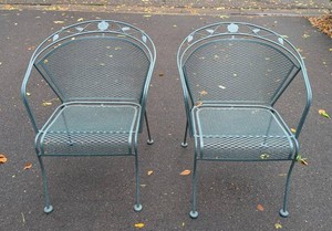G - Patio Chairs - Pair of Green Metal Outdoor Garden Chairs