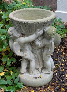 FY - Cement Cherub Planter - Weathered Garden Statue