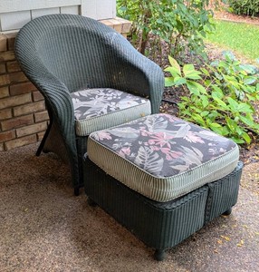 FY - Wicker Armchair & Ottoman - Green Finish
