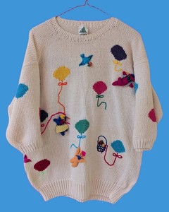 UB - Vintage Womens Knit Sweater - Andina Colorful Applique Size Large
