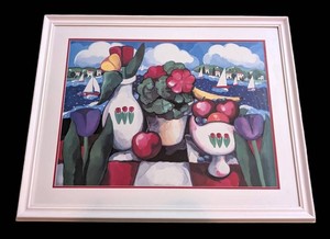 UB - Colorful Framed Print - Floral Still Life & Seaside Landscape