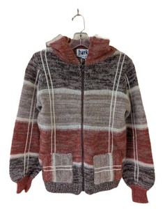 UB - Vintage 70s Hark Knit Zip Up Sweater Hoodie Baja Stripe Plaid Shag Fleece Lined M