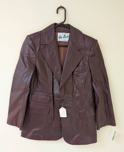 UB - Leather Jacket - Vintage On-Jack Brown Blazer-Style Size 14