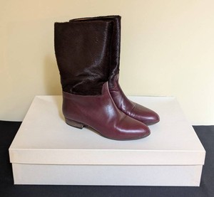 UL - Vintage Harvard Square Burgundy Leather & Pony Hair Boots, Size 7
