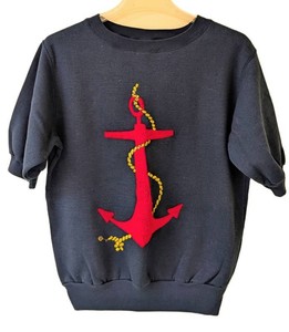 UB - Vintage Cyn Les by Shirlee Designs Nautical Short Sleeve Sweatshirt, Size Medium