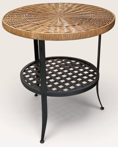 SR - Rattan Top Accent Table - Wrought Iron Frame 24 X 26 in