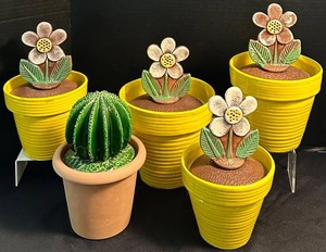 K - Decorative Planter Set - Flower & Cactus Planters (Lot of 5)