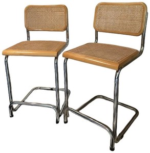K - Barstools - Cesca-Style Cantilever Cane & Chrome Pair (Lot of 2)