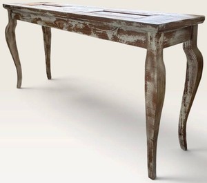 LR - Console Table - Distressed Wood Paneled Sofa Table