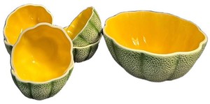 K - Majolica Style Cantaloupe Melon Serving Bowl Ceramic Set