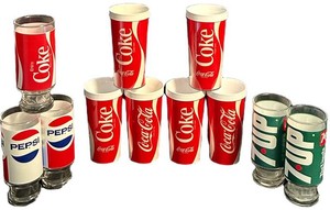 K - Vintage Soda Glass Tumblers  - Coca-Cola, Pepsi & 7UP Mixed