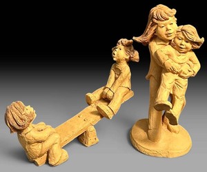 LR - Childrens Garden Sculptures - Seesaw & Mother With Child by Lee Bortin(Lot of 2)