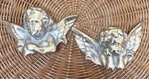 SR - Cherub Wall Plaques - Silver-Tone Pair